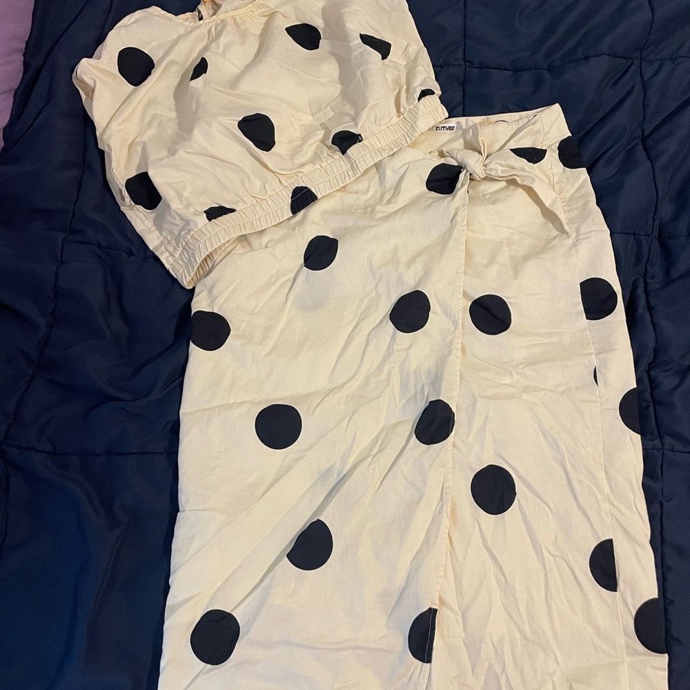 Polka Dot Skirt Set in Cream and Black